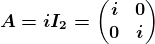 A=iI2=\left(\beginmatrix i& 0\\ 0& i\endmatrix\right)
